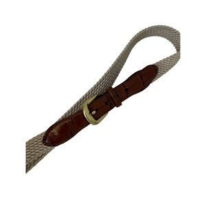 Brighton Mens Braided Cord Belt 32 Brown Croc Embossed Leather Taupe Woven 33502